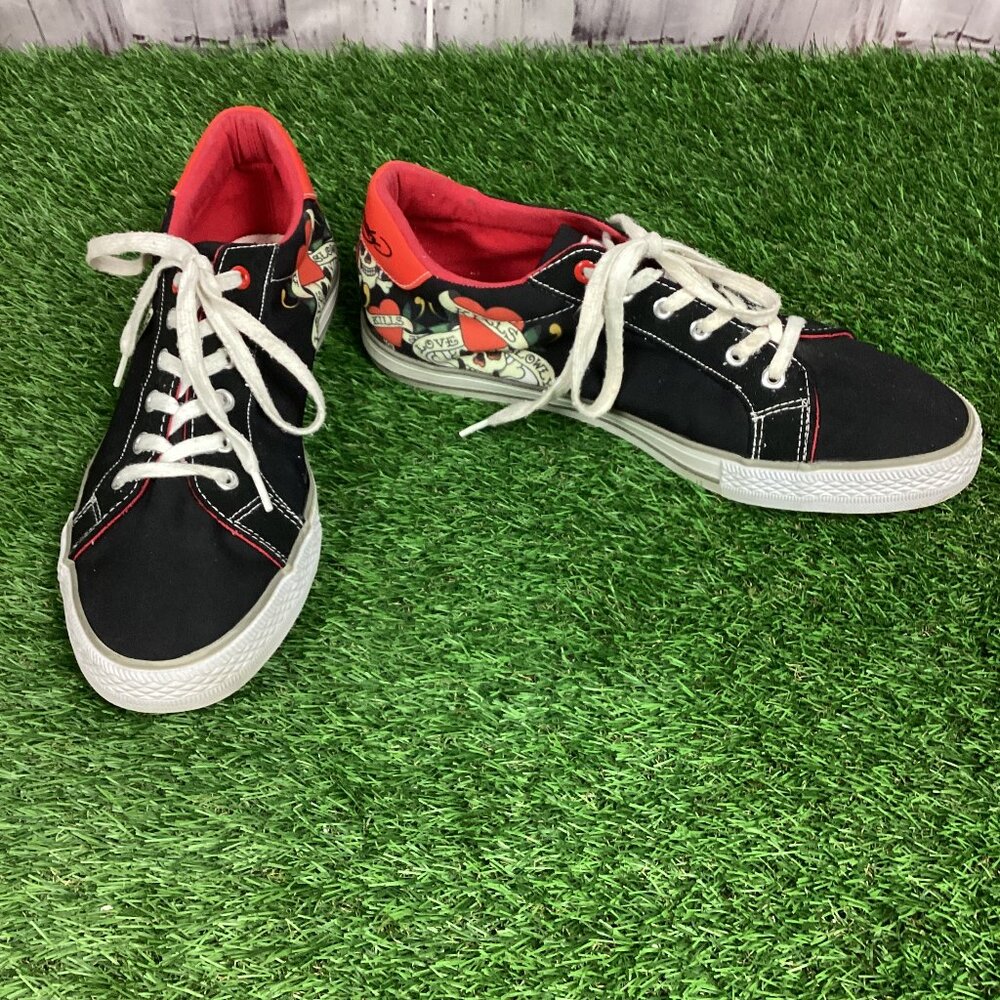 Ed Hardy Shoes Love Kills Slowly Thread Sneakers Black Red 11